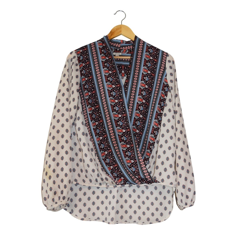 Eyeshadow Blouse Womens Medium White Blue‎ Coral Excellent Boho Surplice Top